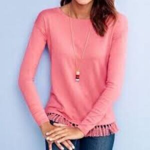 Talbots Pink Long Sleeve Sweater with Fringe Tassel Hem